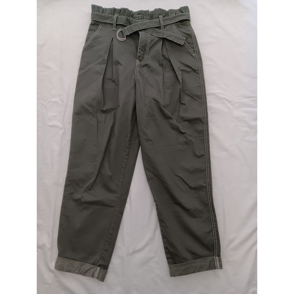 Wild Fable Olive Green Paperbag Waist Tapered Pants with D-Ring Belt Size 10
